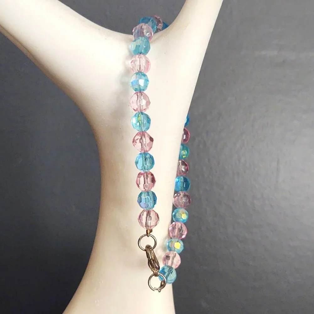 Blue and pink glass bead bracelet